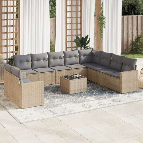  11-dijelni set vrtnih sofa od poliratana s jastucima bež Slike