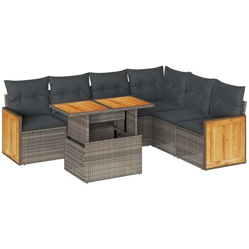 Maison Chic Seti vrtnega pohištva - Vrtna garnitura - Vrtni pohištvo set z blazinami 7-delna siv ratan/akacija, (21795805) Cene