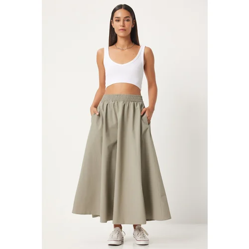 Happiness İstanbul Women's Stone Gray Linen Blend Maxi Skirt