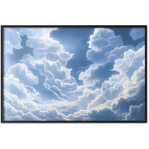  Plakat Blue Sky Breaking Through White Fluffy Clouds 30x21 Crni okvir Cijene