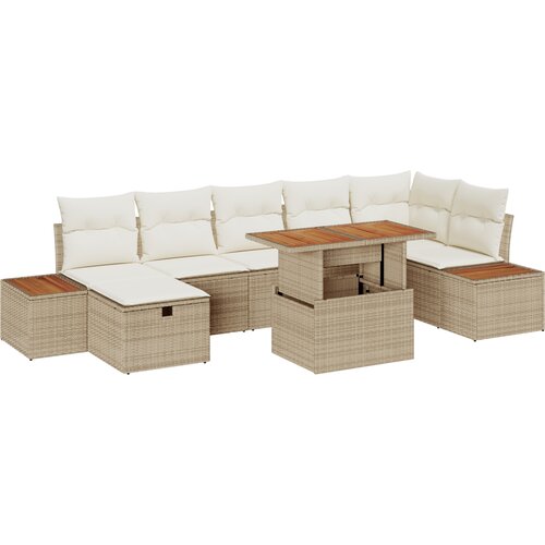 VidaXL 8-dijelni set vrtnih sofa s jastučićima Bež Poli Ratan Akacija Slike