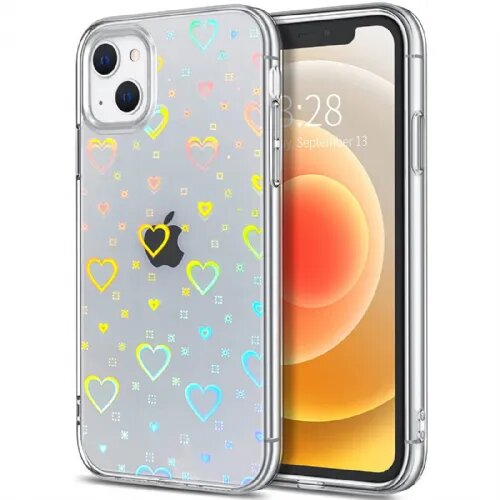 Onasi clear case silikonski ovitek hologram za iphone 13 6.1 - prozoren s srčki Cene