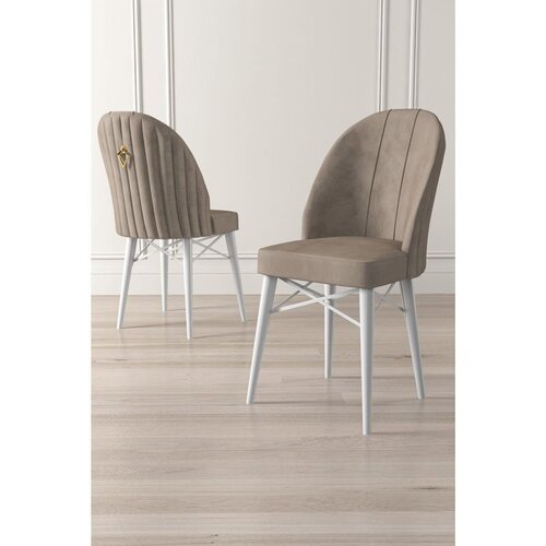 Hanah home set trpezarijskih stolica Ritim 8 kom, kapućino tkanina Babyface, bele drvene noge Cene