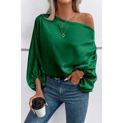 Fenzy Elegantna Bluza Z Asimetričnim Vratnim Izrezom, Zelena