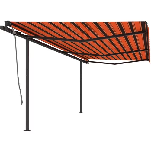 vidaXL Avtomatsko zložljiva tenda s stebrički 6x3,5 m oranžna in rjava