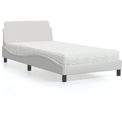 VidaXL Postelja z vzmetnico bela 100x200 cm umetno usnje Slike