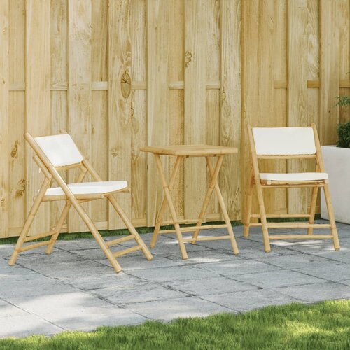 vidaXL 3-dijelni sklopivi bistro set s krem bijelim jastucima bambus Cene