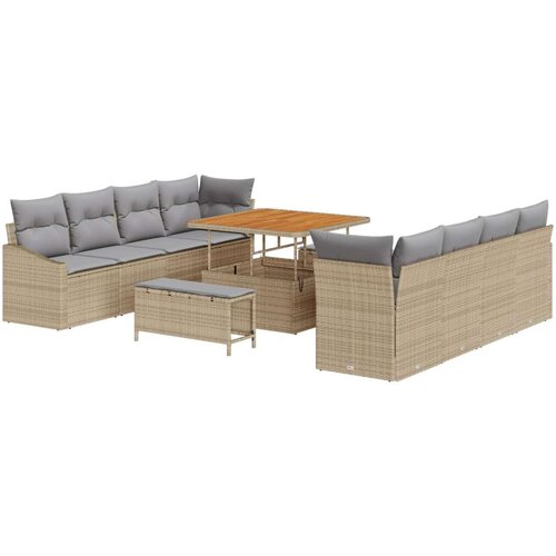  11-dijelni Vrtni Sofa Set s Jastucima Bež Poli Ratan Akacija 2-sjedni Vrtni Sofa s Prostorom za Pohranu i Jastucima Bež Poli Ra Slike