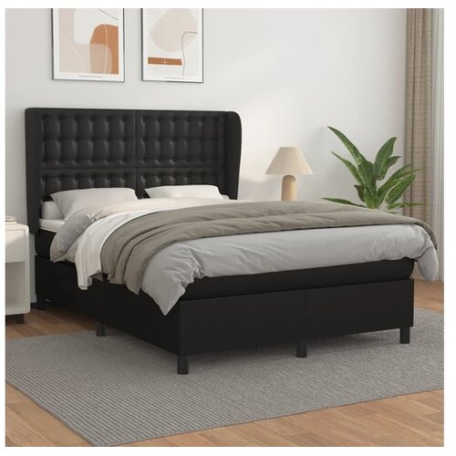  Box spring postelja z vzmetnico črn 140x190 cm umetno usnje Cene