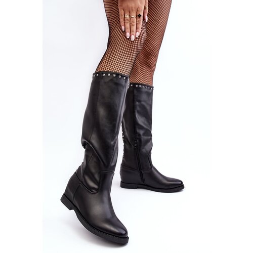 Kesi Women&amp;#039;s knee-high boots decorated with studs, black Bevitis Slike