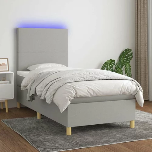  Box spring postelja z vzmetnico LED svetlo siva 80x200 cm blago, (20789273)