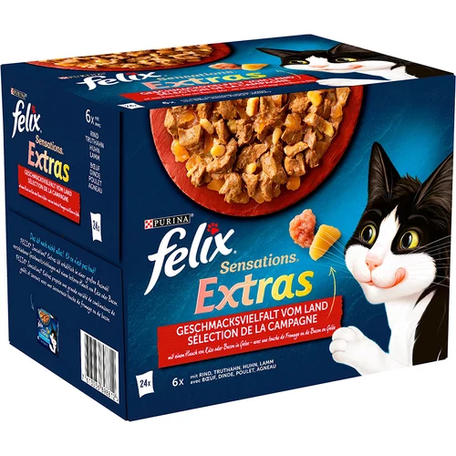 Felix "Sensations Extras" vrečke 24 x 85 g - Govedina, puran, piščanec, jagnjetina