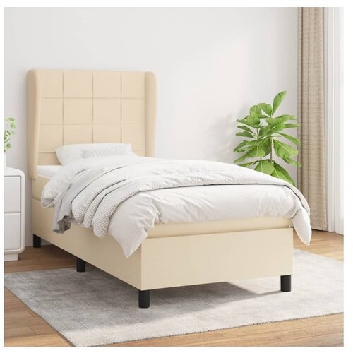 VidaXL Krevet s oprugama i madracem krem 90 x 190 cm od tkanine Slike