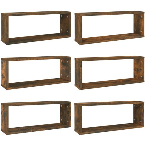  Kockaste zidne police 6 kom dimljeni hrast 60x15x23 cm drvene Slike