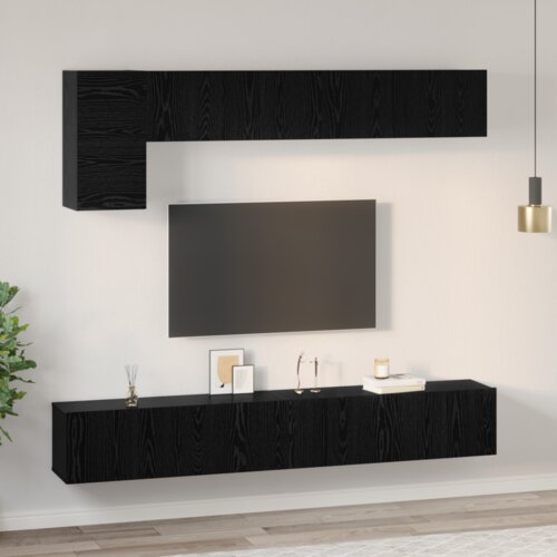 VidaXL Set TV komoda s policom Ostalo s pohranom s vratima 5 pcs Crni hrast 100 x 30 x 30 cm Slike