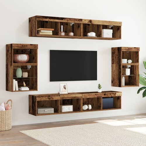 vidaXL Floating Shelf 2 kom Staro drvo 40x28.5x40 cm Konstruirano drvo, Zidni ormari s LED svjetlima 2 kom Staro drvo 40x30x30 cm, Zidni kabinets s LED svjetlima 2 kom Staro drvo 80x30x30 cm Cijene