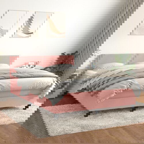  The Living Store Box spring postelja z vzmetnico roza 140x190 cm žamet - Box Spring Postelja, (21492651) Cene