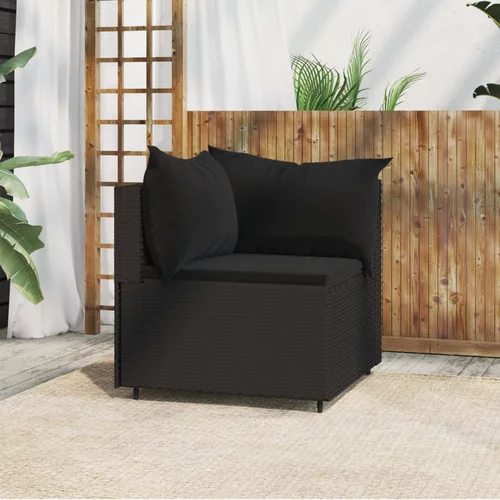  Kutna vrtna sofa od poliratana s jastucima crna