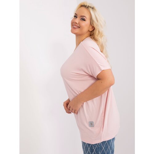 Fashion Hunters Light pink monochrome plus size blouse with appliqué Cene