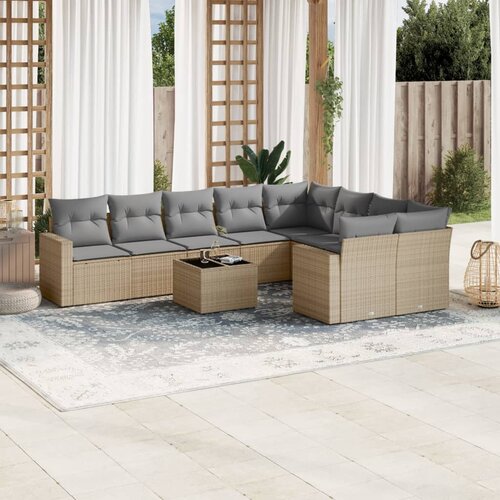 vidaXL 10-dijelni set vrtnih sofa s jastucima bež od poliratana Cijene