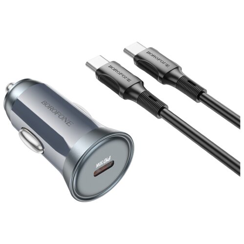 Borofone Auto Punjač sa kablom 1m Type-C to Type-C BZ26 Searcher single port PD30W Type-C car set gray Slike