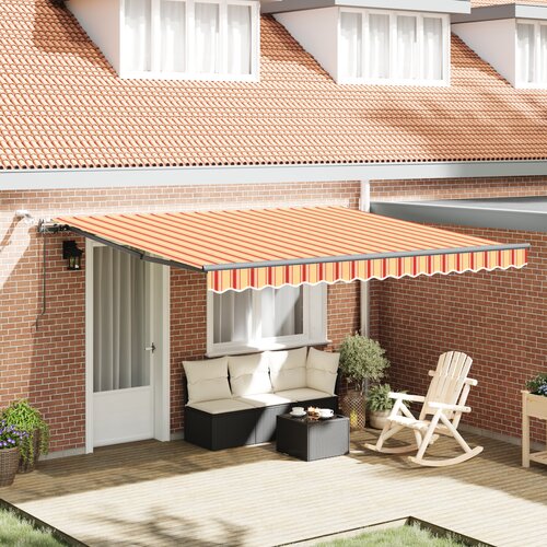 VidaXL Samodejna retraktibilna tenda z LED rumena in oranžna 400x300 cm Slike