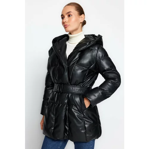 Trendyol Black Limited Edition Premium Oversize Hooded Inflatable Jacket with Belt