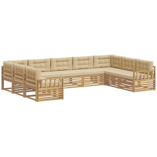 vidaXL Zunanja garnitura za sedenje z blazino 9 pcs Bela in bež, (5000270920) Cene