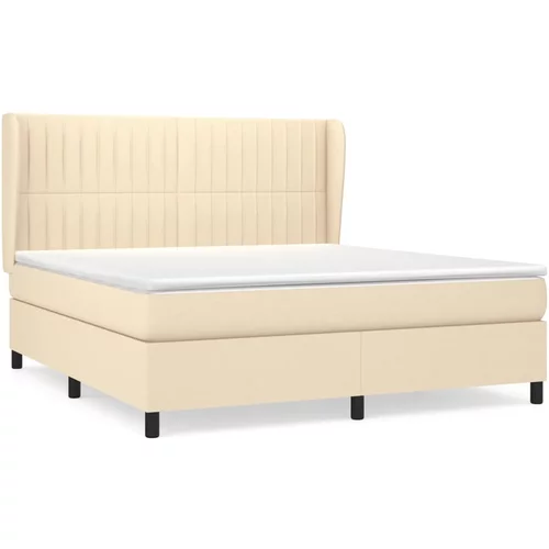 vidaXL Box spring postelja z vzmetnico krem 180x200 cm blago, (20893664)