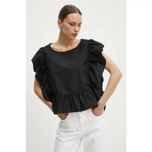 Sisley Pamučna majica za žene, boja: crna, bez uzorka