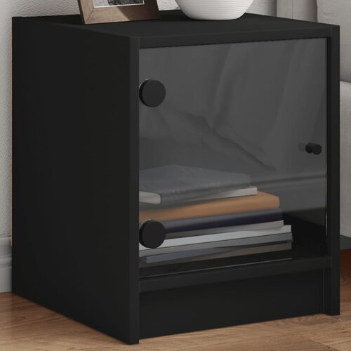 VidaXL Noćni ormarići sa staklenim vratima 2 kom crni 35 x 37 x 42 cm Slike