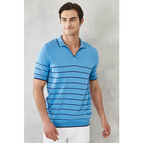 AC&Co / Altınyıldız Classics Men's Blue-Navy Standard Fit Regular Cut 100% Cotton Polo Collar Knitwear T-Shirt.