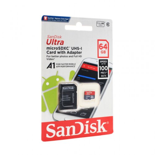 San Disk Mem. Kartica SDHC 64GB Ultra Micro 100MB/s Class 10 sa adapterom CN Slike