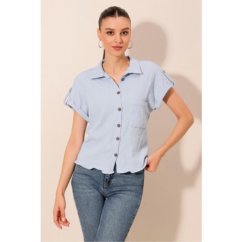 Bigdart 20187 Short Sleeve Oversize Knitted Shirt - Blue Slike