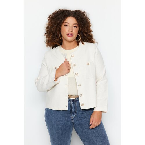 Trendyol Curve Ecru Buttoned Tweed Woven Jacket Slike