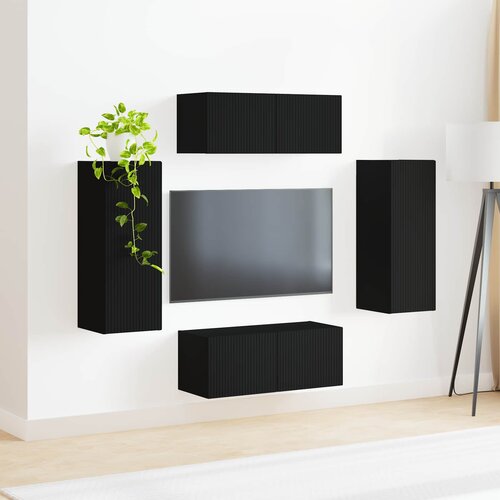  Set zidnog ormarića za TV Zidne 4 pcs Crna Konstruirano drvo Slike