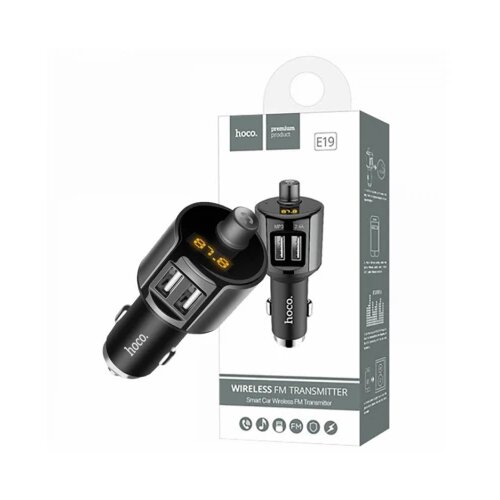 hoco. FM modulator, BT handsfree, 12 V/24 V, 2 x USB 2,4 A - E19 Smart, BT, FM, Charger Cene