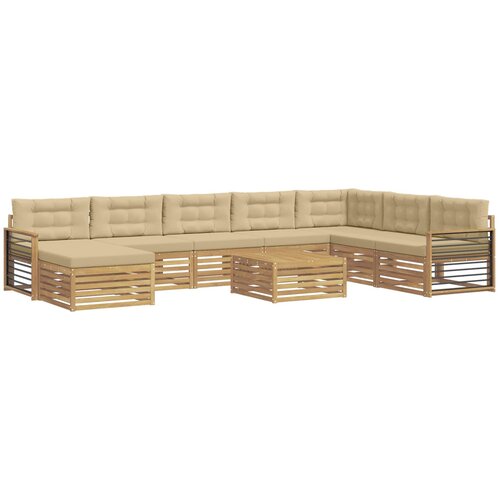 vidaXL Zunanja garnitura za sedenje z blazino 9 pcs Bela in bež, (5000281522) Cene