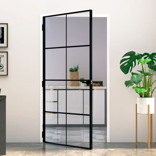 VidaXL Sobna vrata crna 102 x 201 5 cm kaljeno staklo i aluminij tanka Slike