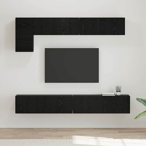  Set TV komoda 5 kom. Crni hrast Konstruirano drvo Cijene