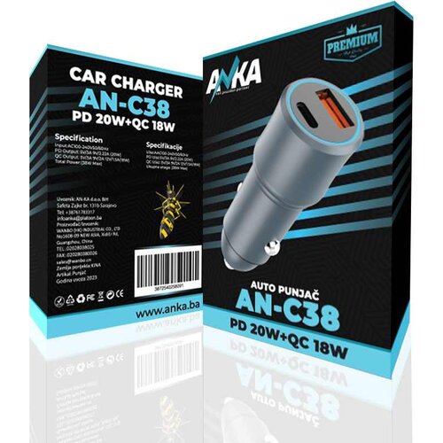  AUTO PUNJAC AN-C38 PD+QC 38W 2 PORT ANKA Slike