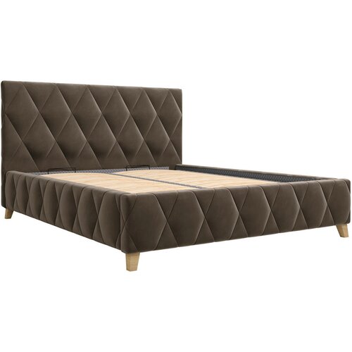 MID.YOU OBLAZINJENA POSTELJA 140 cm x 200 cm , les, kovina, tekstil, leseni material umazano rjava Slike