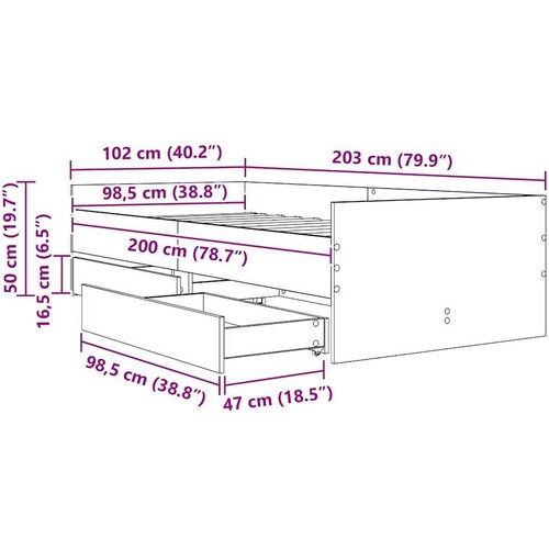  Okvir za krevet s ladicama Umjetnički hrast 100 x 200 cm Slike