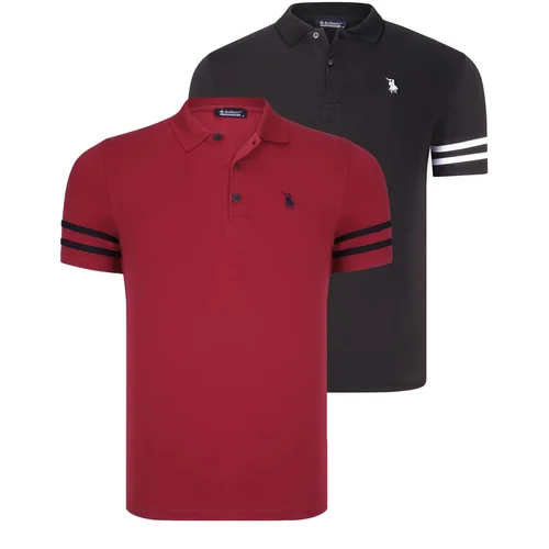 Dewberry DOUBLE SET T8585 MEN'S T-SHIRT-BLACK WHITE-BURGUNDY