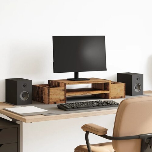 VidaXL Stojalo za monitor s policami starin. les 70x27x15 cm inž. les Slike