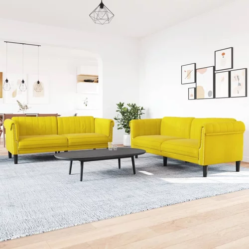  2-dijelni set sofa žuti baršunasti