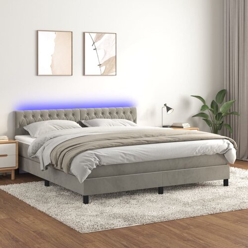 VidaXL Krevet box spring s madracem LED svjetlosivi 180x200 cm bar&amp;scaron;un Slike