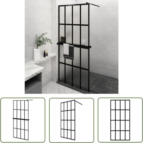 The Living Store Pregrada za tu&amp;scaron; s polico črna 90x195 cm ESG steklo in aluminij - Stena Za Tu&amp;scaron;, (21745263) Slike