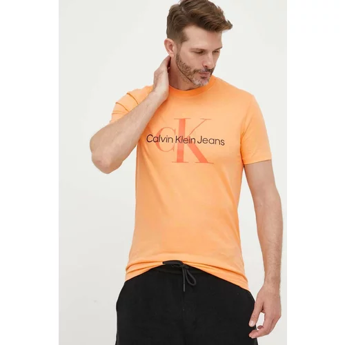 Calvin Klein Jeans Bombažna kratka majica oranžna barva