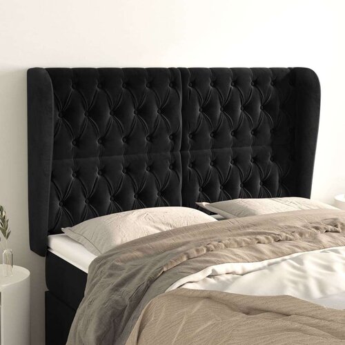  Uzglavlje s u&amp;scaron;ima crni 163x23x118/128 cm bar&amp;scaron;unasti Slike